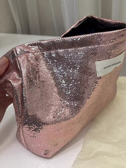 Simple Shining Large Capacity Portable Cosmetic Bag