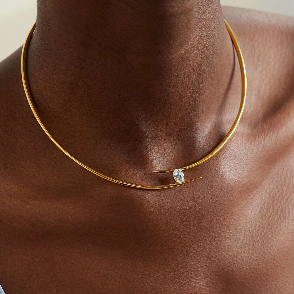 Minimalist  Oval Zircon Geometric Choker Necklace