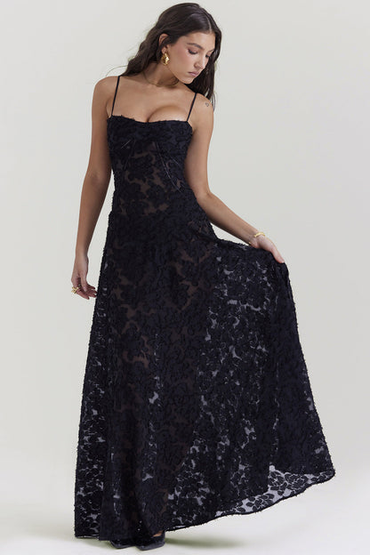 Backless String Tie Lace Sexy Long Dress