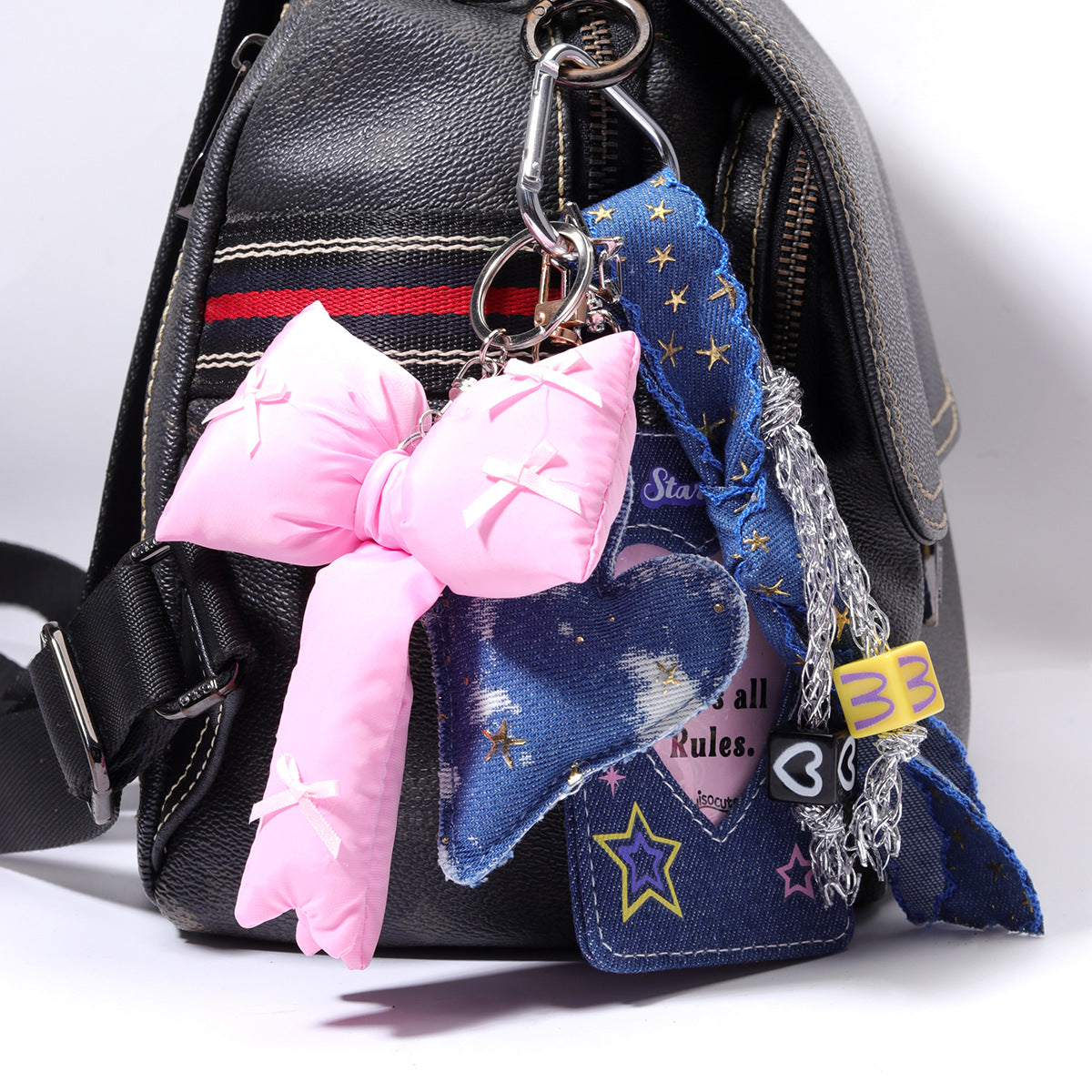 Cute Bow Knot Denim Heart Bag Charm