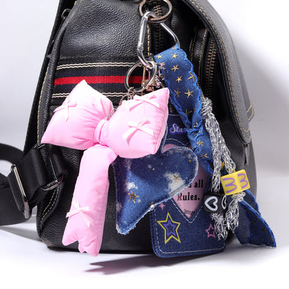 Cute Bow Knot Denim Heart Bag Charm