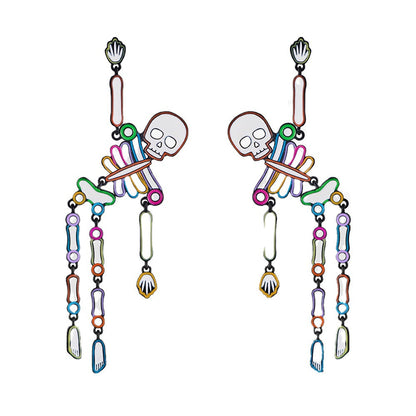 Rhinestone Skeleton Halloween Dangle Stud Earrings