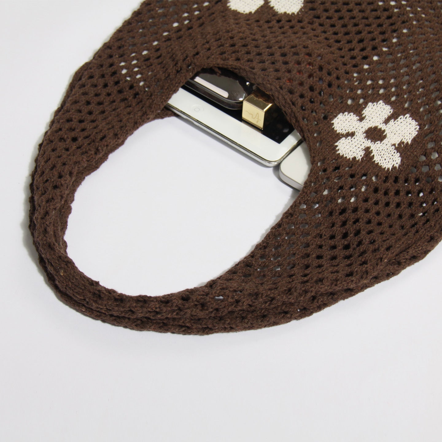 Flower Color Block Hollow Out Woven Handbag