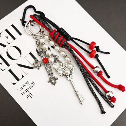 Simple Bow Beaded Braided Keychain Bag Charm