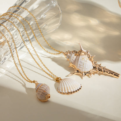 White Conch Pendant Fine Chain Necklace