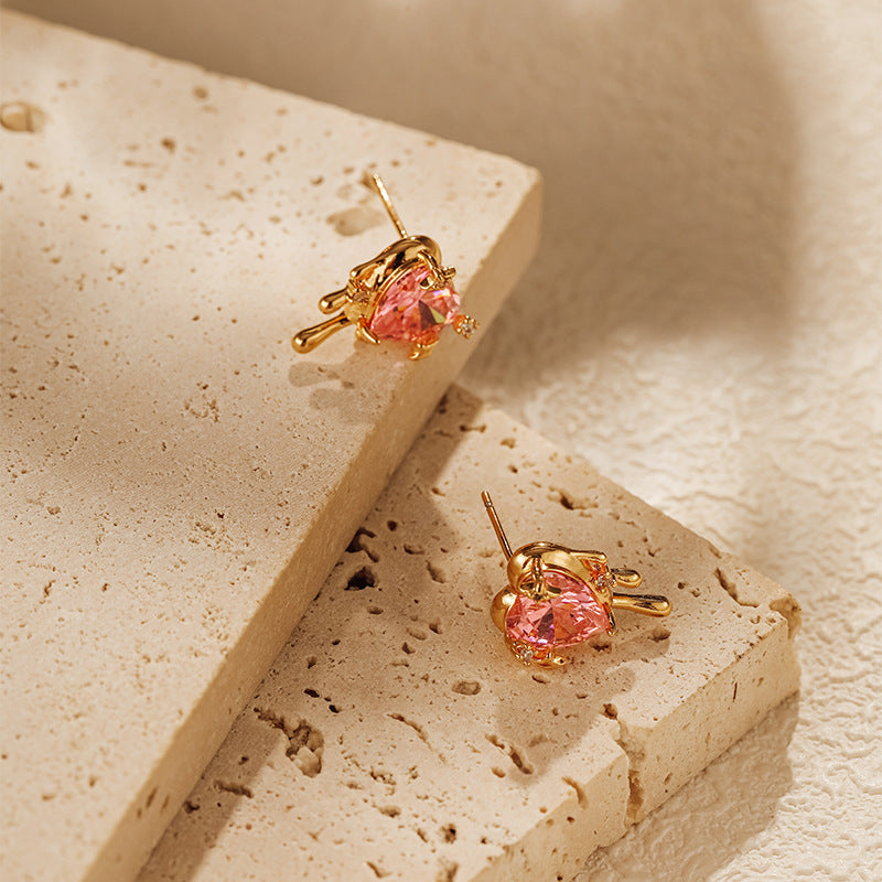 Cute Pink Heart Zircon Stud Earrings