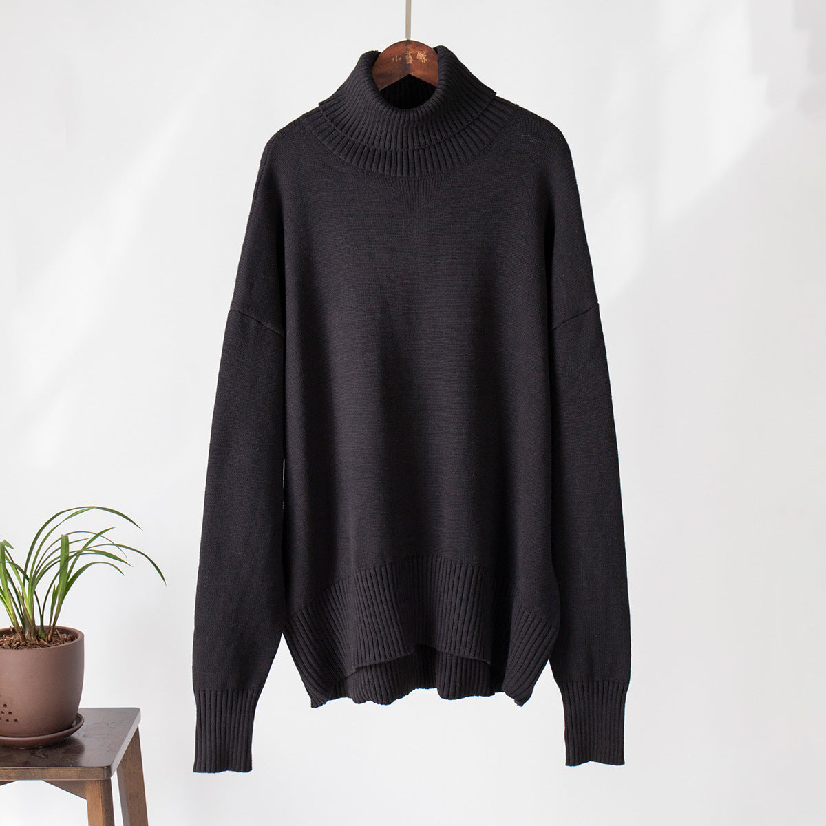 High Collar Loose Solid Color Sweater