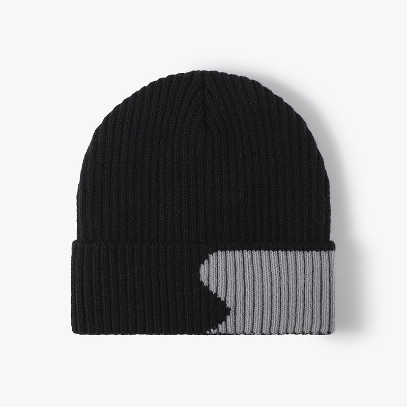 Spliced Color Knit Hat Padded Beanie