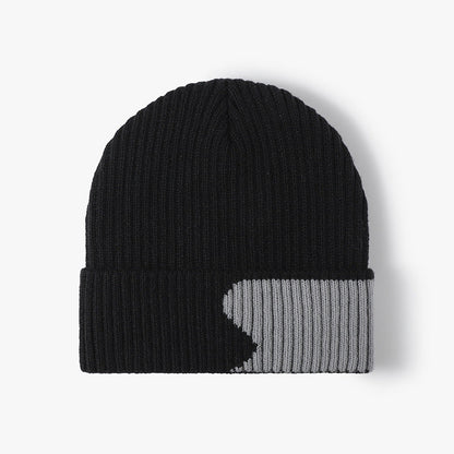 Spliced Color Knit Hat Padded Beanie