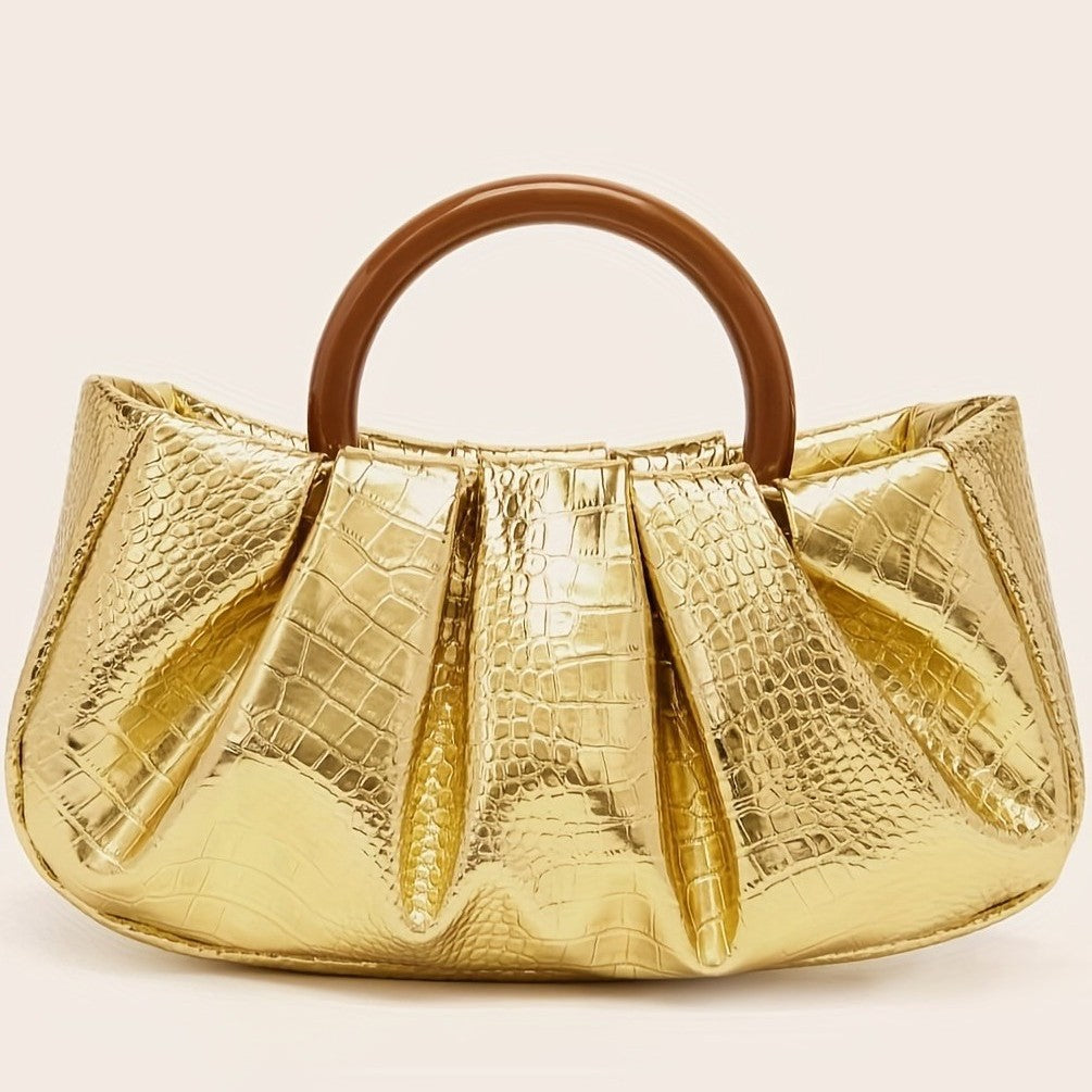 Stylish Ruched Cloud Round Handle Evening Handbag
