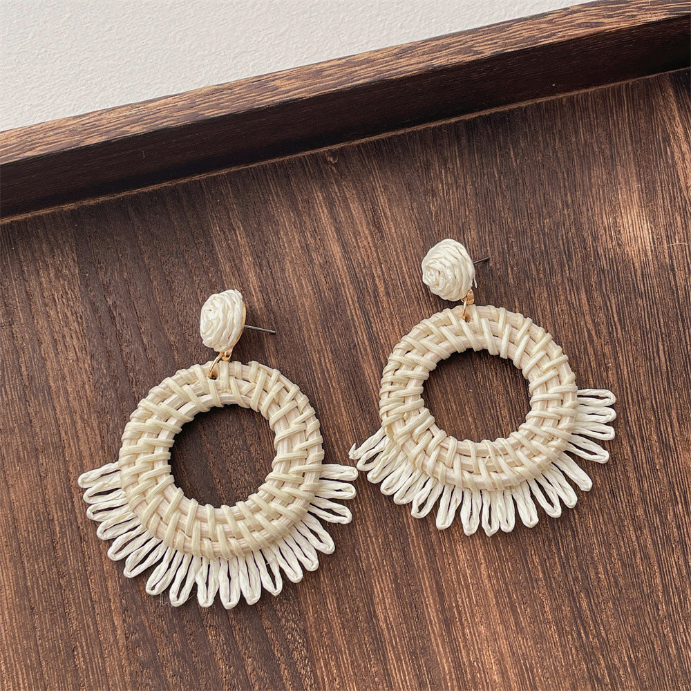 Vintage Handwoven Rattan Grass Earrings