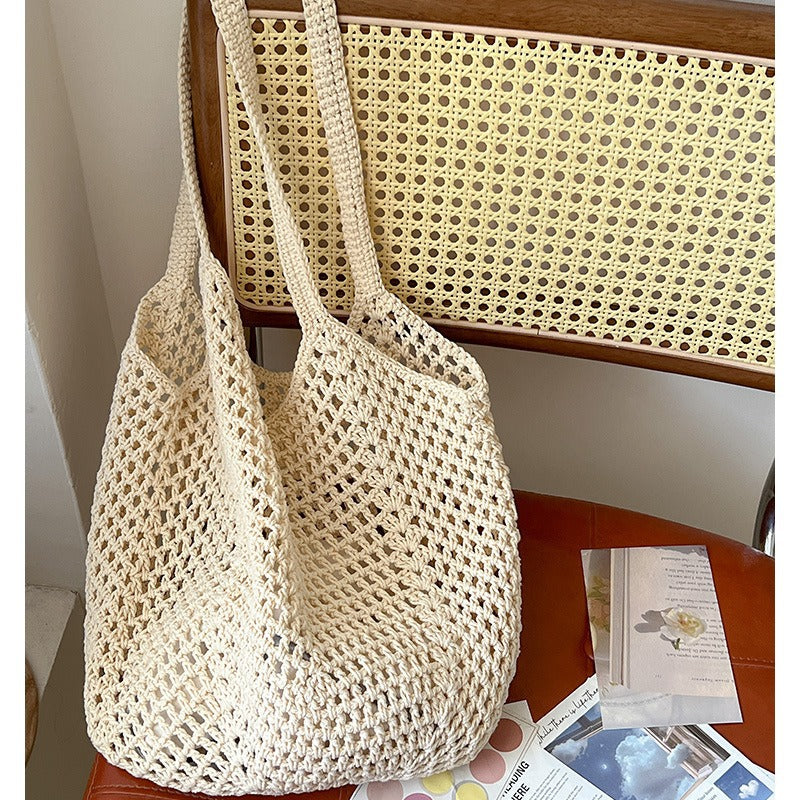 Solid Color Hollow Out Simple Beach Shoulder Bag