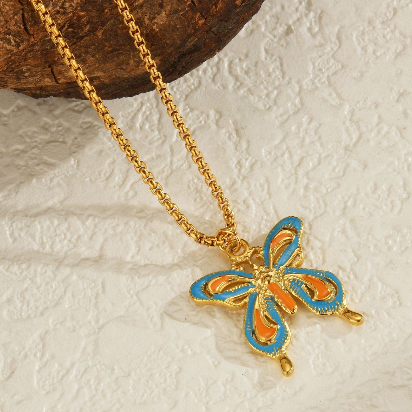 Colorful Enamel Butterfly Pendant Necklace
