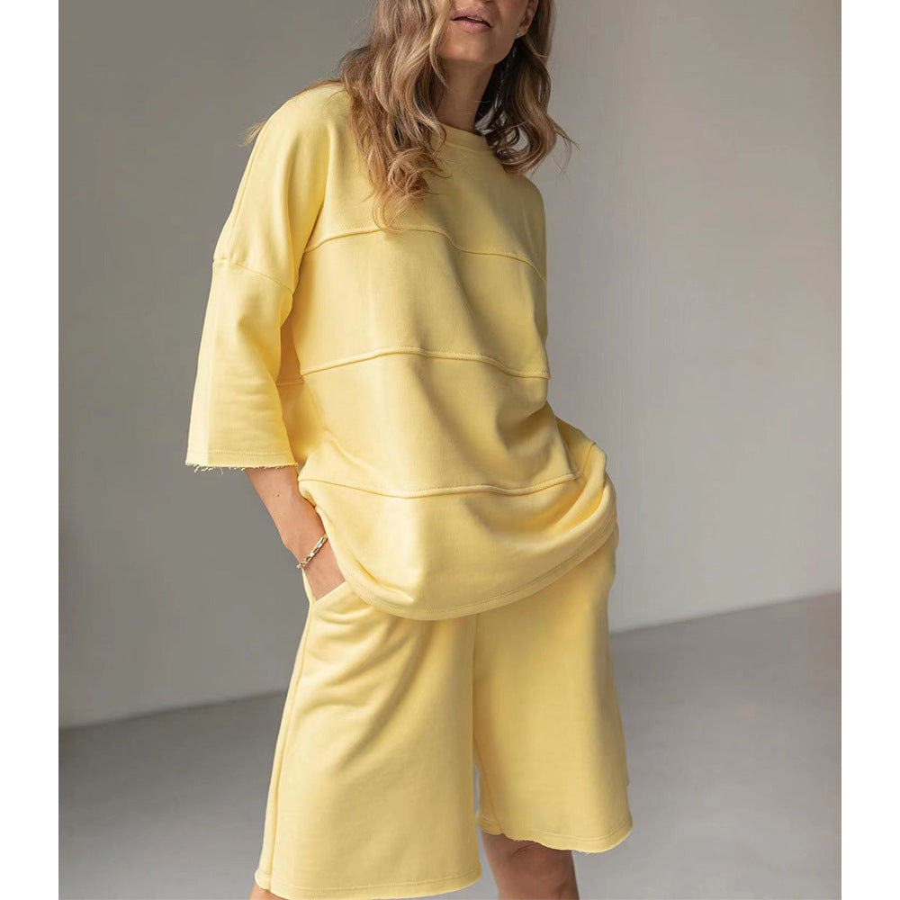 Casual Splice Top and Bermuda Shorts Set