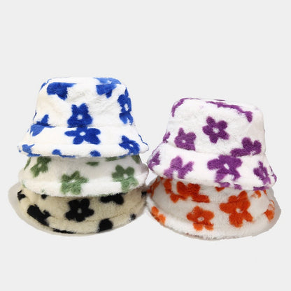 Floral Plattern Plush Winter Bucket Hats