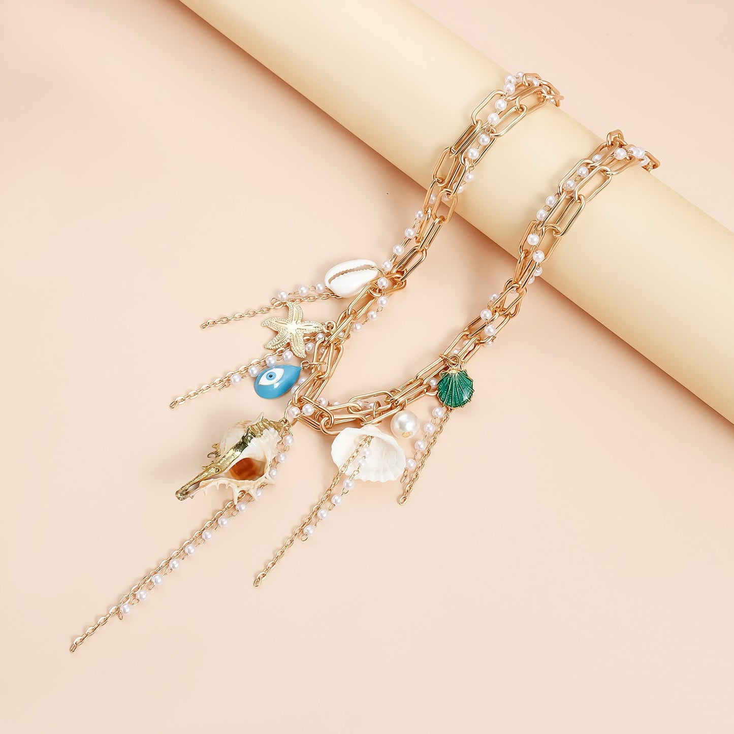 Trendy Starfish Shell Pearl Tassel Choker Necklace