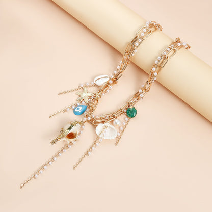 Trendy Starfish Shell Pearl Tassel Choker Necklace