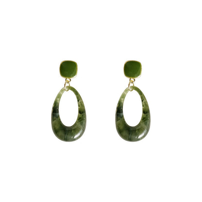 Green Geometric Resin Drop Dangle Earrings