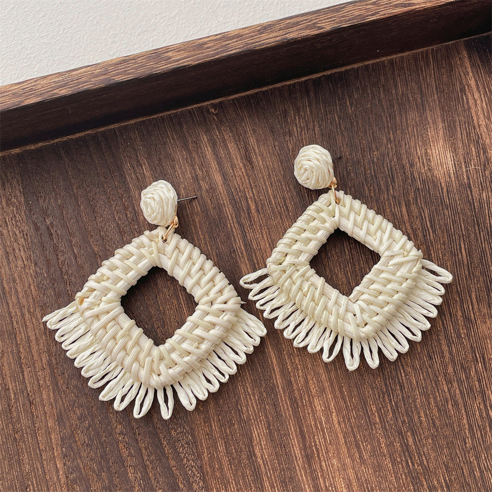 Vintage Handwoven Rattan Grass Earrings