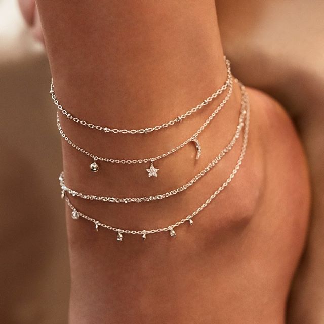 Layered Rhinestone Simple Pendant Anklets