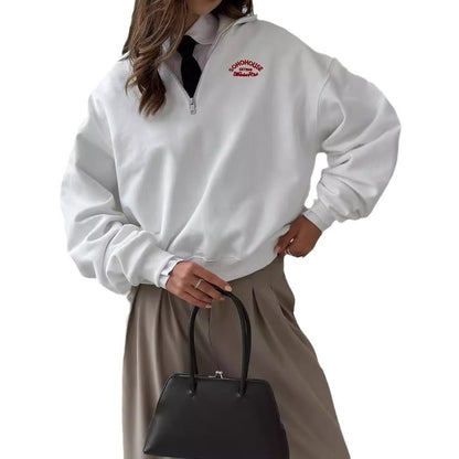 Vintage Letter Print Lapel Hoodie