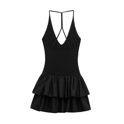 Simple Solid Color Halter Ruffle Dress