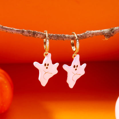 Halloween Enamel Pumpkin Rhinestone Hoop Earrings