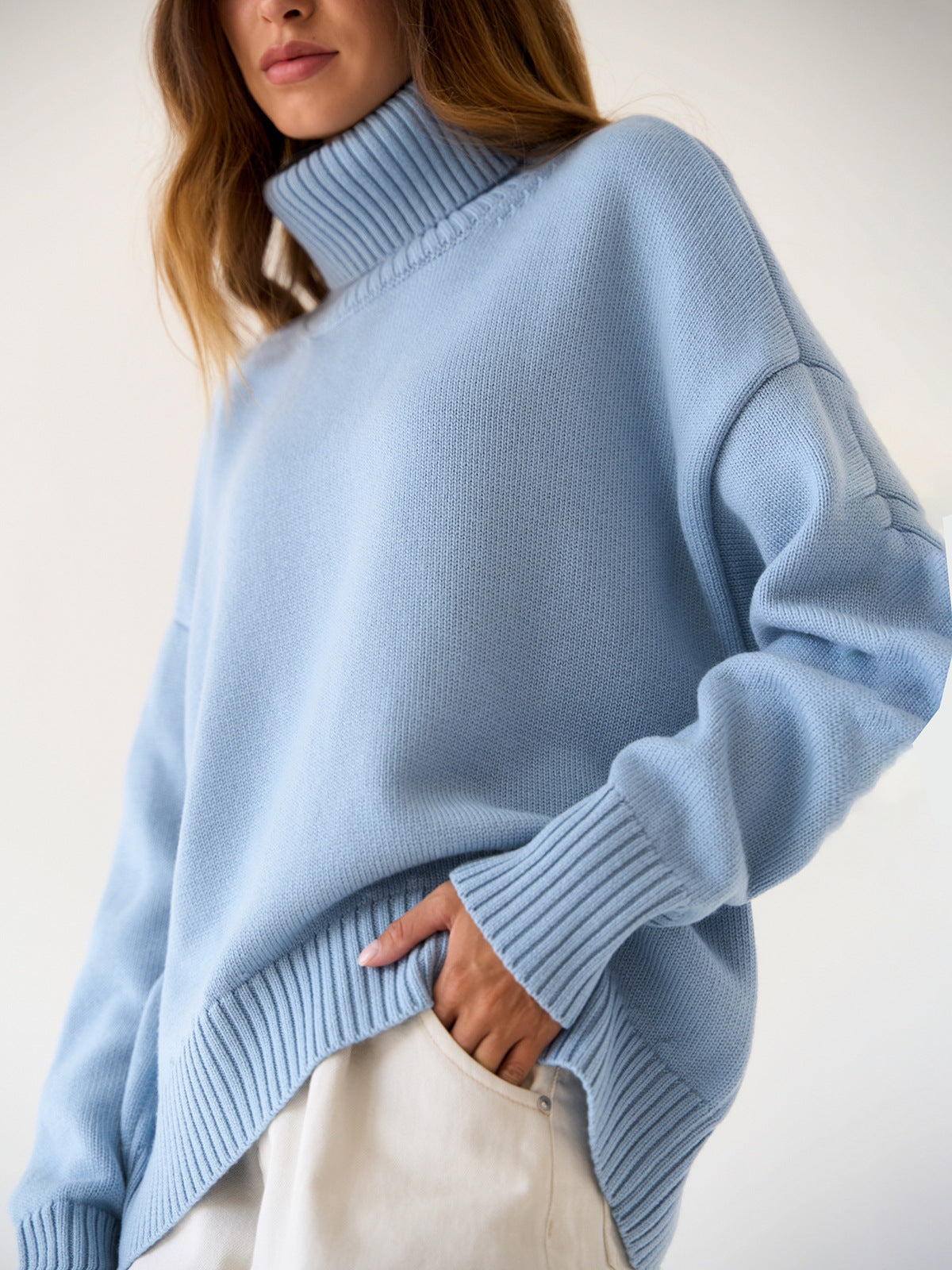 High Collar Loose Solid Color Sweater