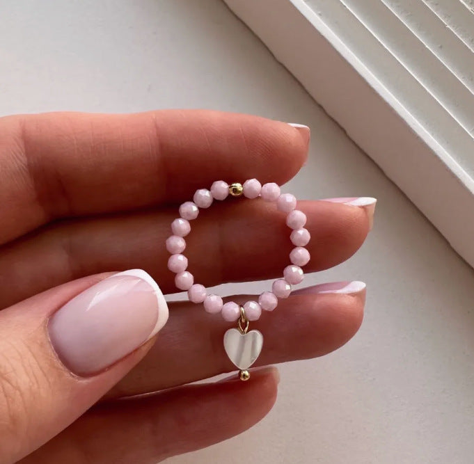 Shell Bead Heart Pendant Stackable Ring