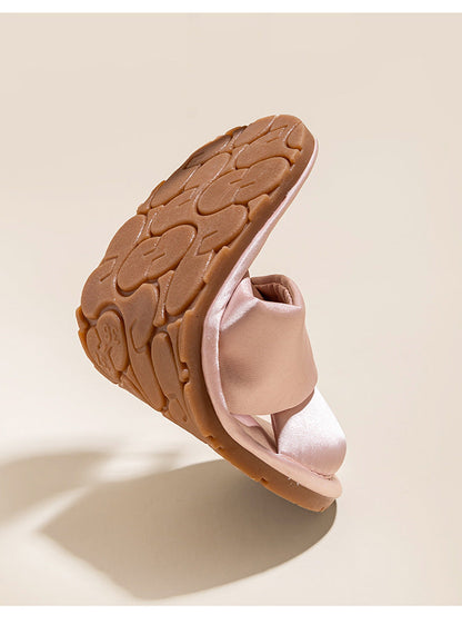 Solid Color Crossed Satin Slide Slippers