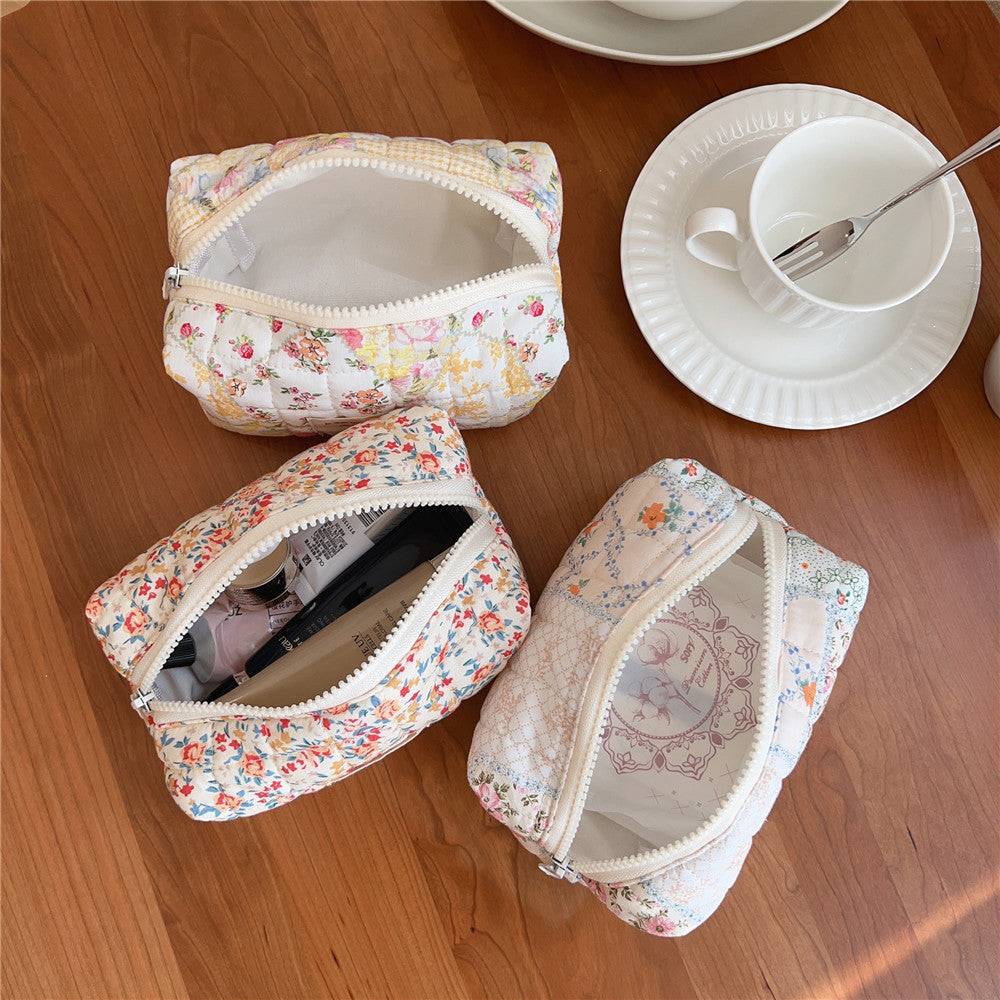 Floral Print Padded Simple Make Up Bag