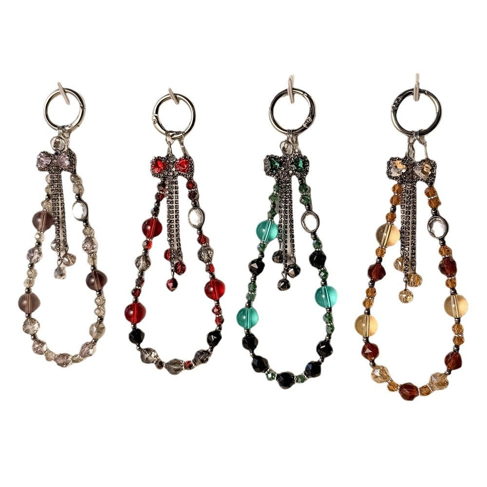 Rhinestone Bow Tassel Crystal Beaded Phone Chain