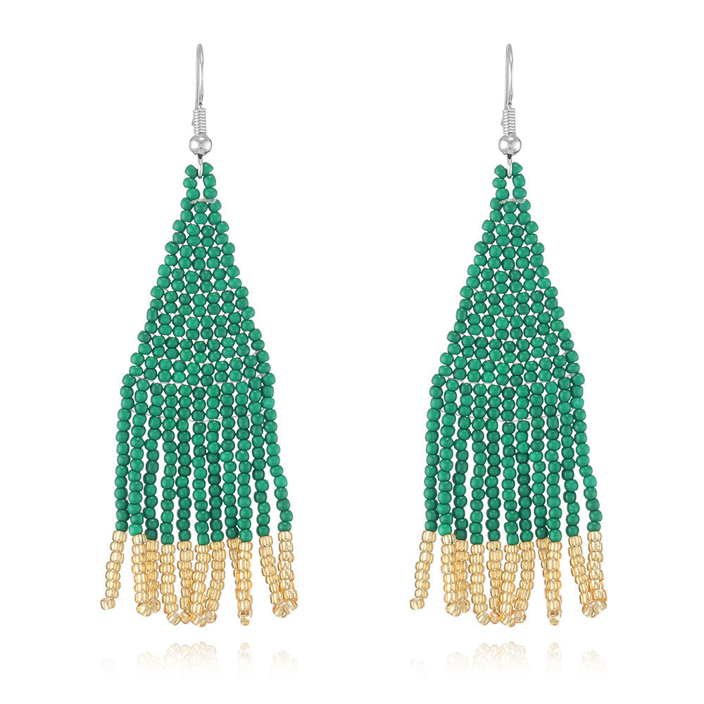 Color Block Beads Tassel Drop Earrings