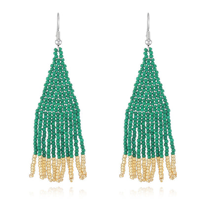 Color Block Beads Tassel Drop Earrings