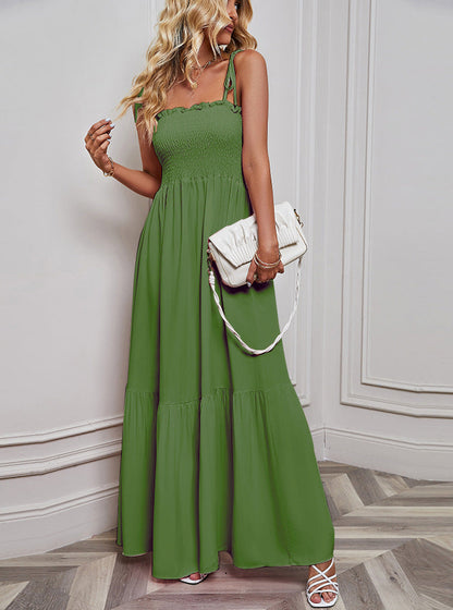 Ruffle Pleated String Spaghetti Dress