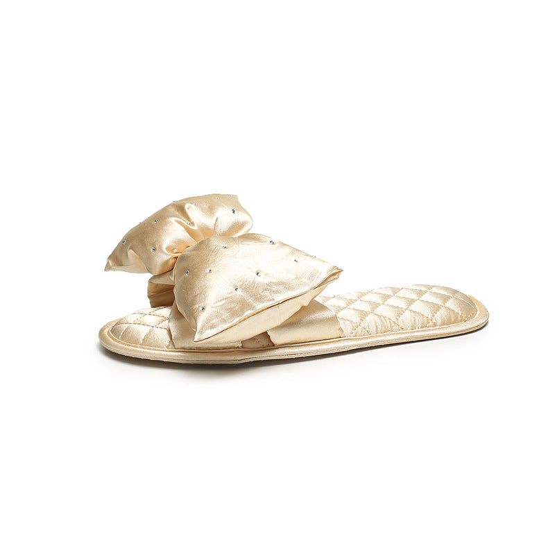 Rhinestone Bow Knot Solid Color Home Slippers