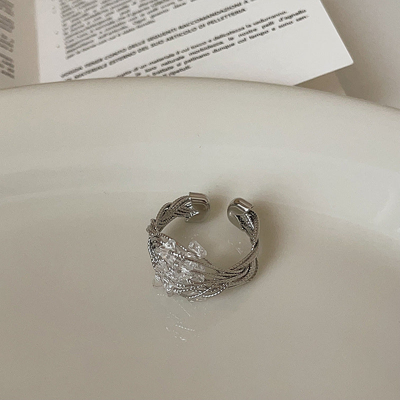 Minimalist Wrapped Wire Crystal Open Ring