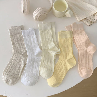Solid Color Bow Hollow Mesh Thin Socks
