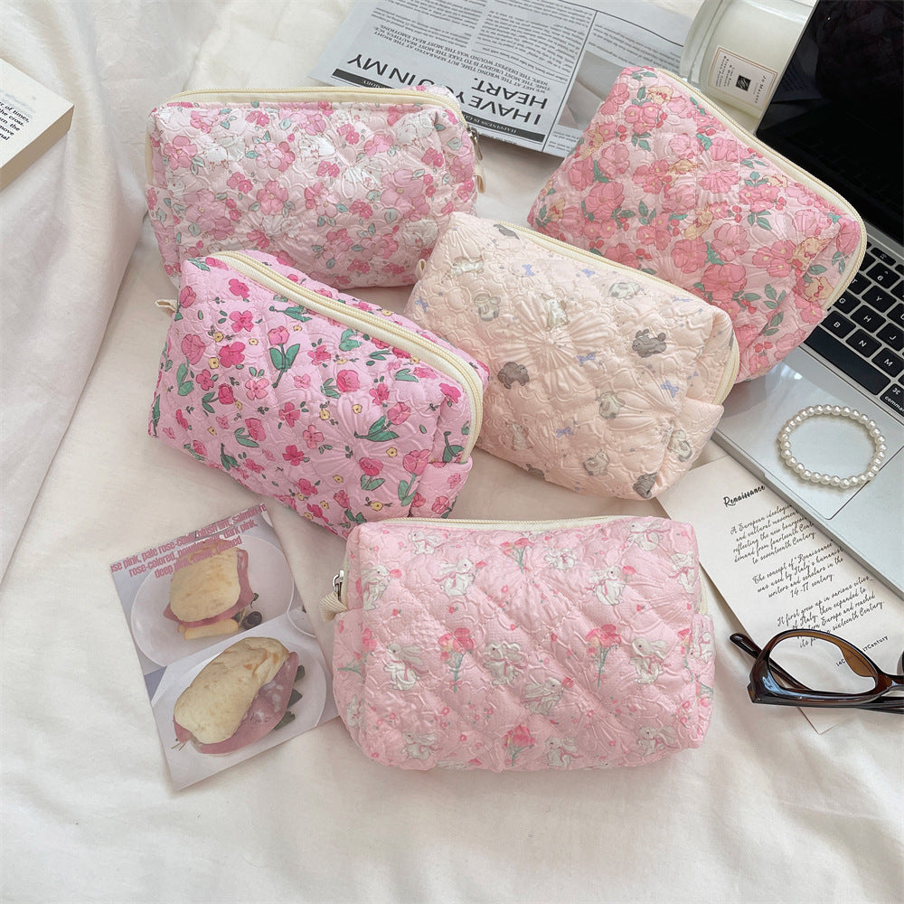 Cute Cartoon Print Flower Print Make Up Bag