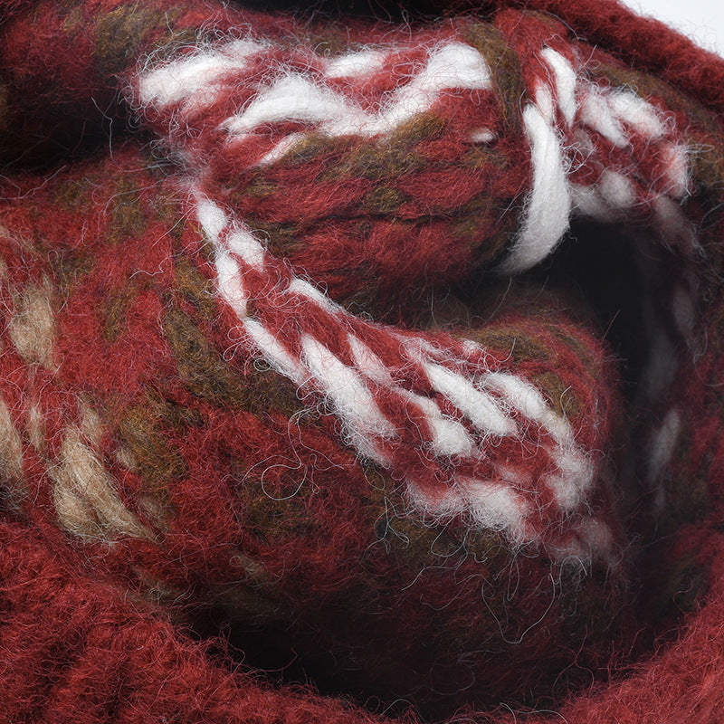 Striped Jacquard Knit Hat Padded Beanie