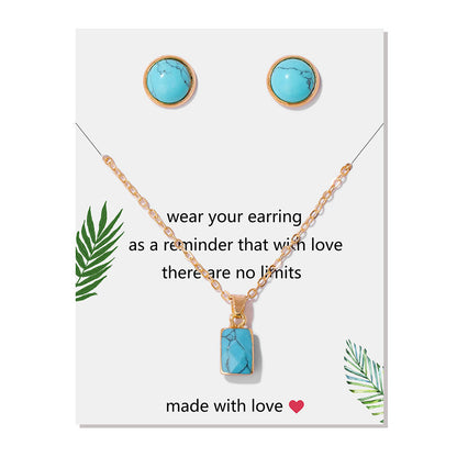 Vintage Stone Pendant Earring Necklaces Set