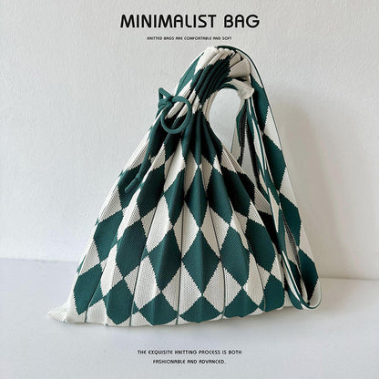 Colorful Plaid Simple Folded Knit Shoulder Bag