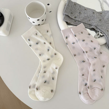 Sweet Floral Hollow Thin Socks