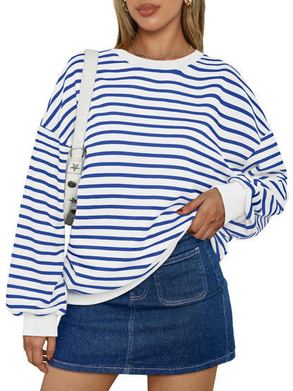 Striped Loose Color Block Casual Sweatshirt