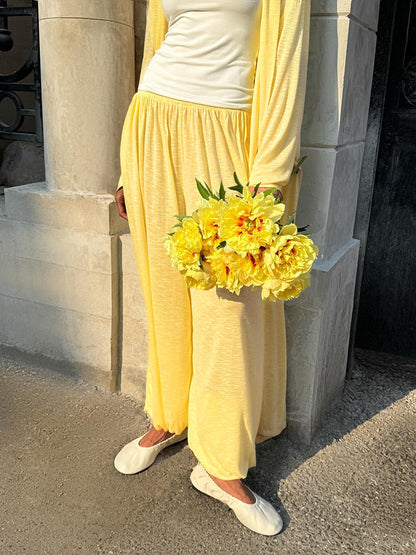 Elegant Solid Color Shawl Lantern Pants Pajamas Set