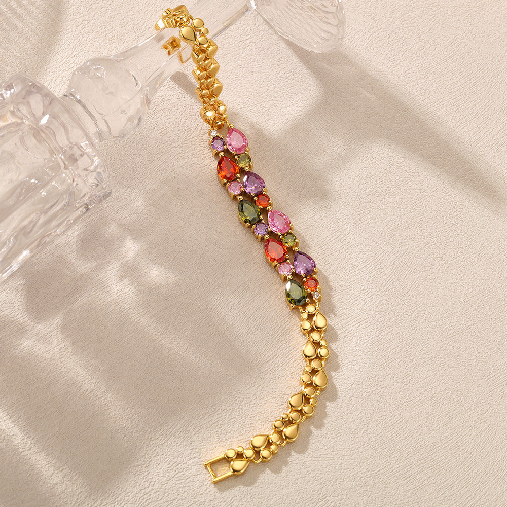 Colorful Cubic Zirconia Heart Double-Layer Bracelet