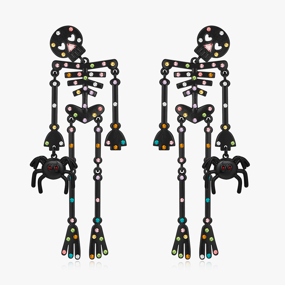 Rhinestone Skeleton Halloween Dangle Stud Earrings