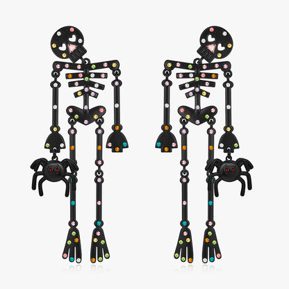 Rhinestone Skeleton Halloween Dangle Stud Earrings