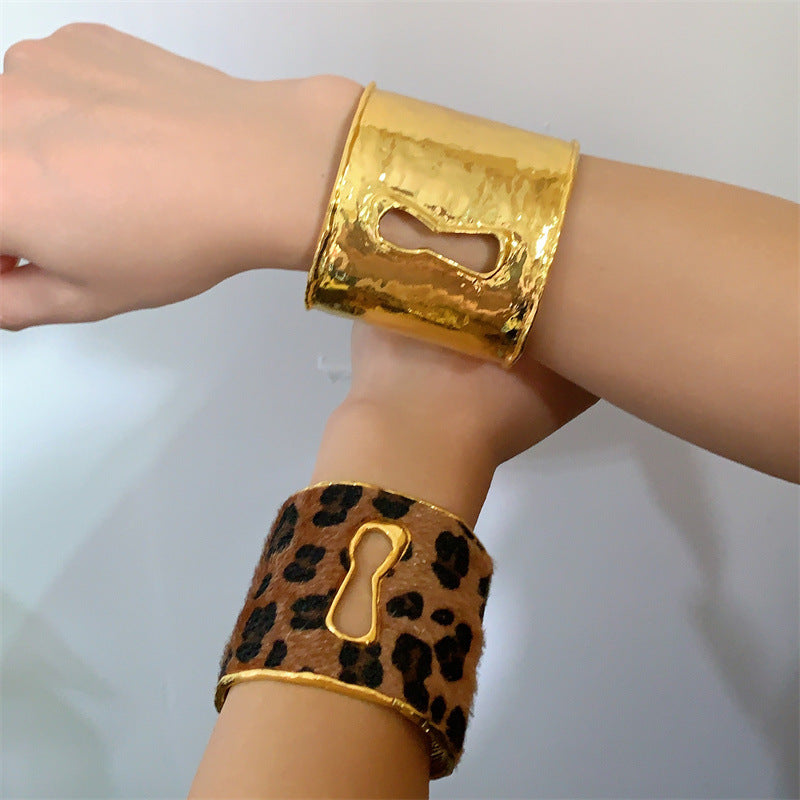 Leopard Print Wide Open Cuff Bracelet