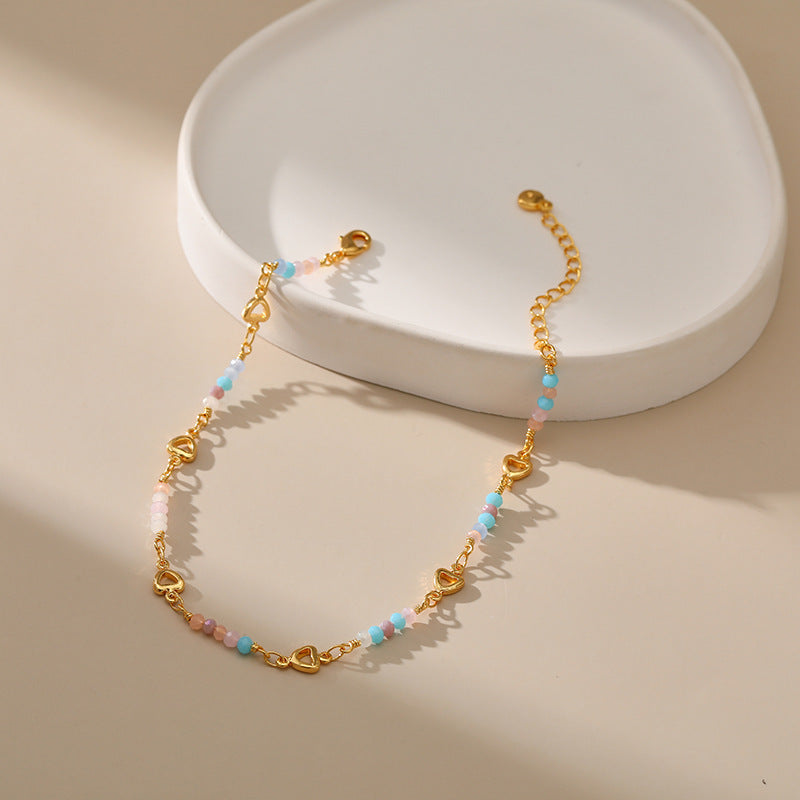 Colorful Beads Love Chain&Link Anklets